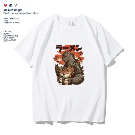 夏季新款日系复古恐龙印花短袖t恤男纯棉宽松休闲圆领半袖体恤商品大图