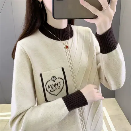 2023秋冬新款毛衣女韩版宽松套头洋气拼色长袖针织打底衫内搭上衣商品大图