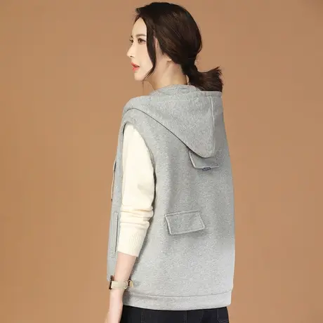 韩潮袭人连帽灰色无袖加绒加厚马夹女2023冬新款休闲百搭马甲外套图片