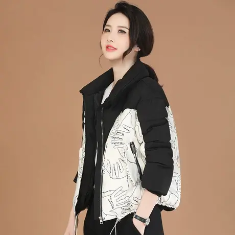 韩潮袭人时尚立领印花棉衣外套女2023冬新款设计感百搭棉服面包服图片