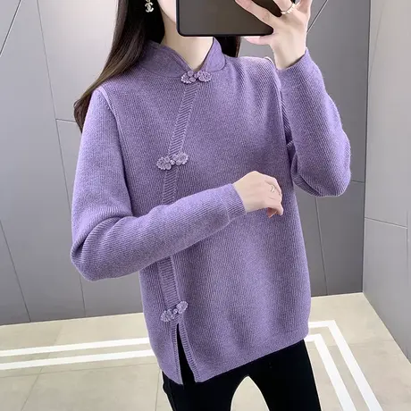 春装2024年新款旗袍样式半高领毛衣套头打底衫女内搭洋气针织衫女商品大图