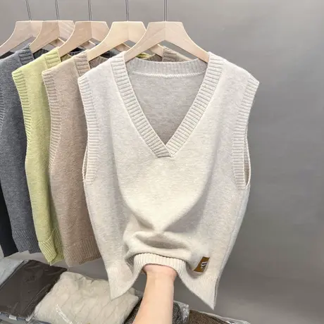 马甲背心外套春季套头坎肩2023新款针织女士无袖毛衣V领叠穿上衣商品大图