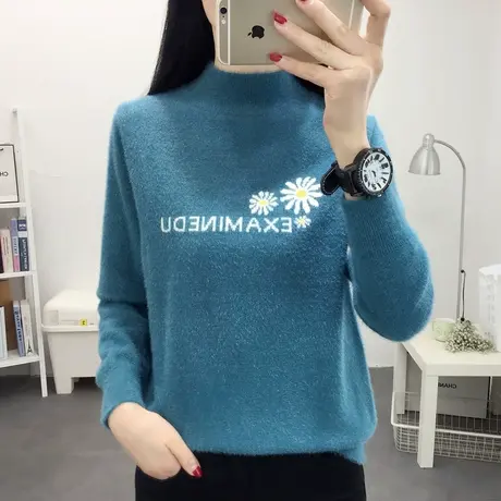 仿貂绒小雏菊加厚宽松女士毛衣外穿慵懒风2022秋冬新款洋气上衣女商品大图