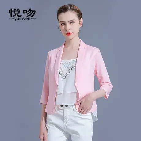 苎麻小西装外套女夏百搭薄款2024新款时尚七分袖西服短款裙子外搭图片