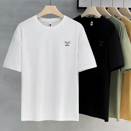 夏季韩版牛头刺绣短袖T恤男潮牌体恤衫2023新款ins潮流百搭短tee商品大图