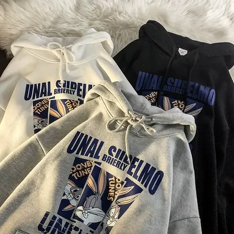 卫衣女宽松bf慵懒风早秋oversize美式复古加绒加厚连帽大码上外套商品大图