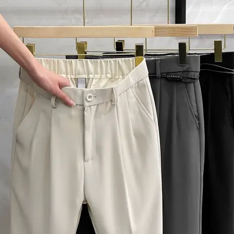 男士休闲裤春秋2023新款潮流冰丝薄款商务正装九分西裤男直筒修身商品大图