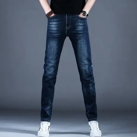 欧洲站男士新款牛仔裤直筒修身印花小脚裤子潮牌男款高端休闲长裤图片