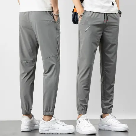 春季春秋款冰丝薄款运动裤男士束脚宽松紧腰九分休闲裤子男裤潮牌商品大图