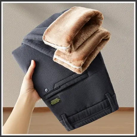 男装秋冬款加绒加厚保暖抗寒休闲裤子冬季2024年新款外穿带绒西裤商品大图