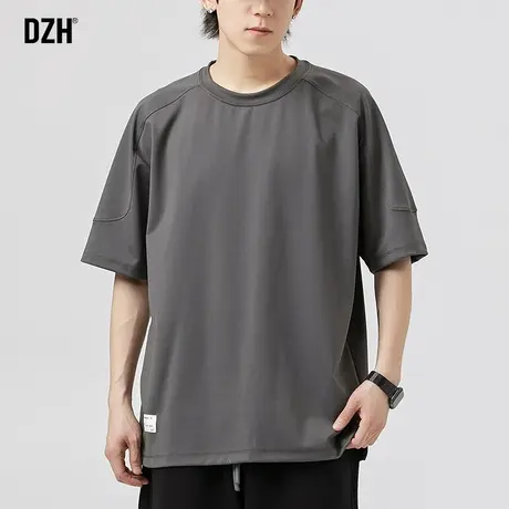 男士灰色短袖男夏季潮牌宽松t恤男款五分袖2023新款纯色简约体恤商品大图