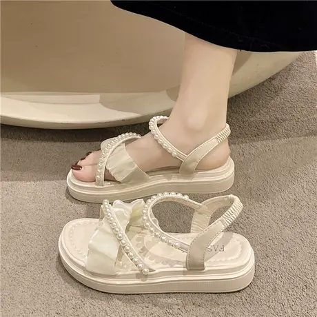 女式松糕凉鞋2024夏季新款小众仙女风罗马鞋配裙子百搭休闲沙滩鞋商品大图