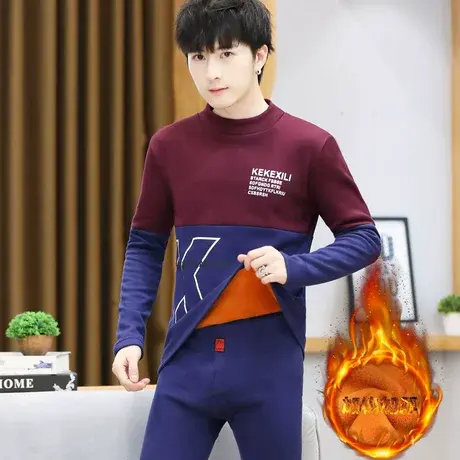 加绒加厚保暖内衣套装男士冬季新款半高领青少年学生秋衣秋裤一套图片