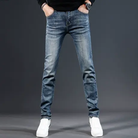 欧美潮牌复古牛仔裤男款修身小脚秋冬款2023新款潮流弹力男士裤子商品大图