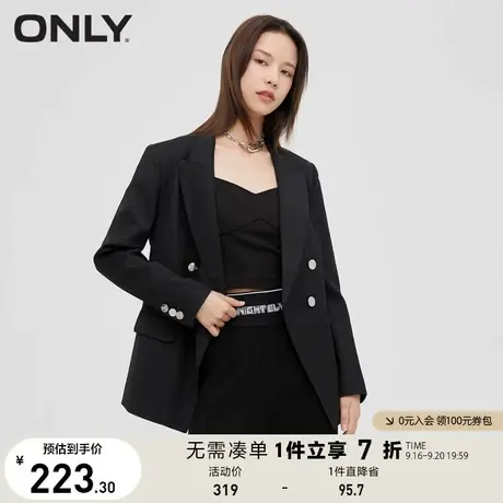 ONLY奥莱春夏时尚简约通勤风直筒显瘦双排扣黑色西服外套女商品大图