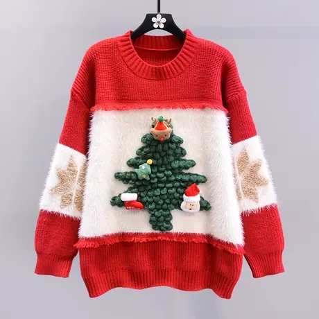 圣诞节本命年红色毛衣女冬季2023新款宽松慵懒风洋气减龄针织上衣商品大图