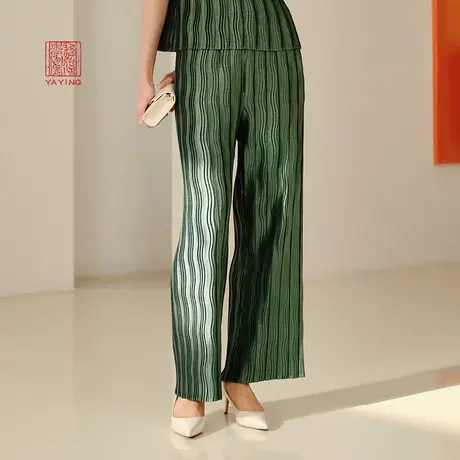 EP雅莹高端系列 设计感压褶松紧腰阔腿直筒裤 2023秋装新款6409A商品大图