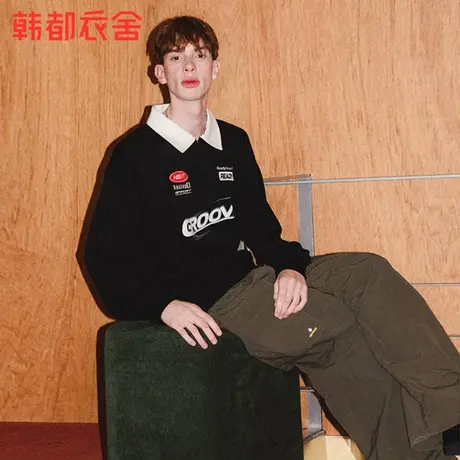 韩都衣舍2024春季新款男女同款美式复古学院风印花卫衣NZZ0838商品大图
