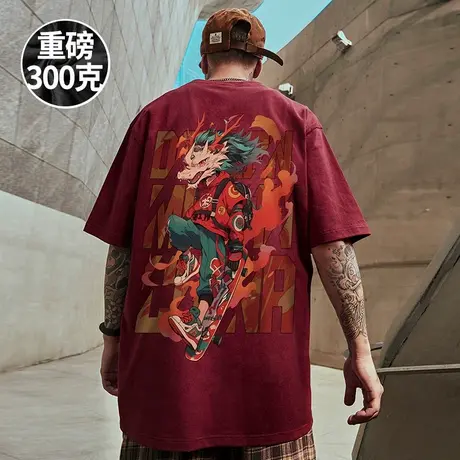 黑色短袖t恤2025新款300g重磅纯棉国潮加肥加大码男装上衣服半袖D图片