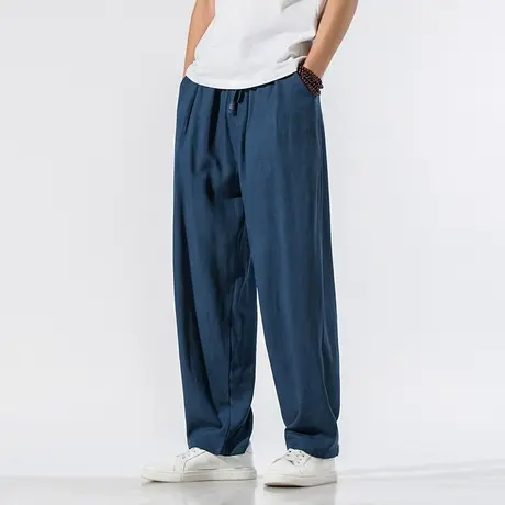 中国风裤子男士长裤青年复古亚麻休闲裤宽松直筒中式汉服棉麻男装图片