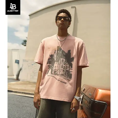 Lilbetter短袖t恤男夏季体恤落肩袖衣服男款美式半袖潮牌五分袖LB商品大图