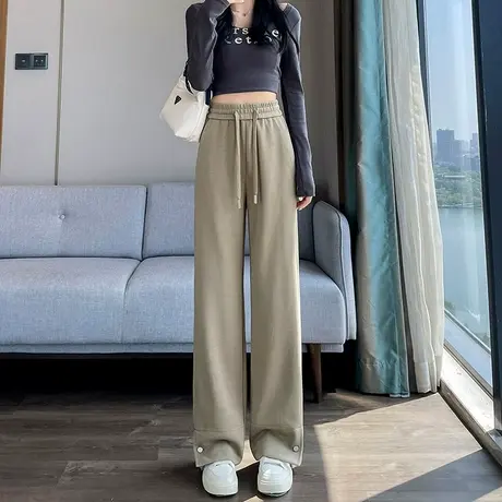 开叉阔腿裤女2024年春秋新款高腰梨形身材显瘦百搭休闲直筒拖地裤商品大图