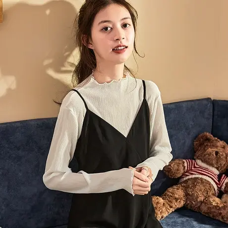 唐狮2021年春季新款打底衫女内搭雪纺衫小衫网纱上衣薄款白色黑色图片