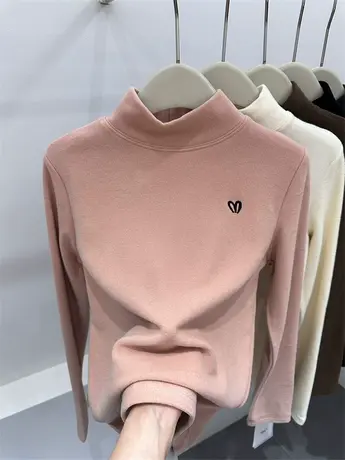 欧货半高领爱心正版双面德绒加厚卫衣女2024秋冬新款打底衫宽松潮商品大图