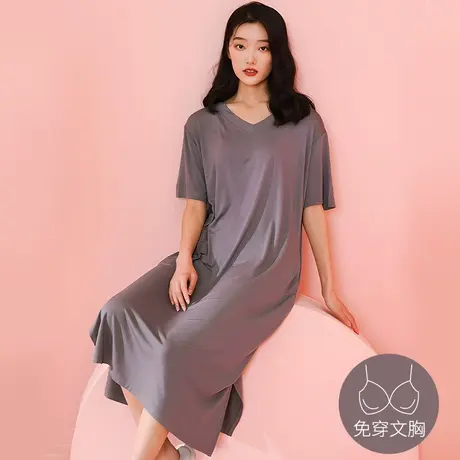 睡裙女带胸垫夏季长款莫代尔短袖睡衣2023新款孕妇大码家居服夏天图片