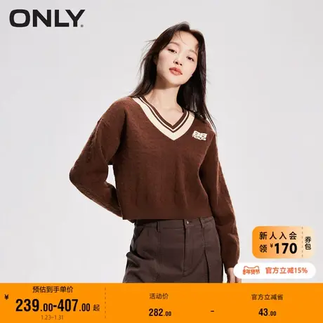 【上新】ONLY秋季新款时尚百搭宽松短款长袖V领针织衫女商品大图