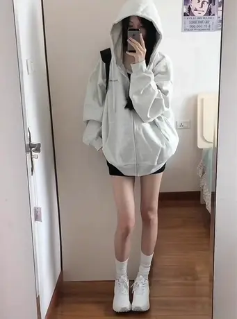 开衫卫衣女春秋薄款oversize美式复古宽松高级感小个子连帽外套潮商品大图