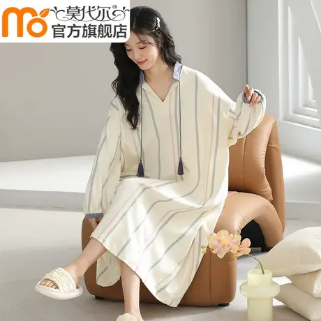 纯棉睡裙女款夏季2024新款长袖连衣裙大码宽松女士睡衣春秋家居服商品大图