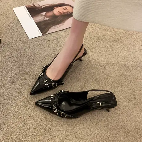 时尚包头凉鞋女2024春夏季新款百搭浅口细跟高跟鞋尖头透气单鞋潮商品大图