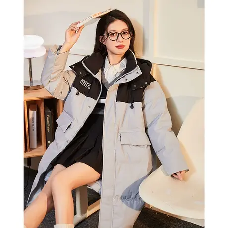 唐狮2024新款女羽绒服长款拼接运动少女韩系保暖时尚休闲连帽图片