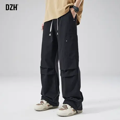 男士黑色工装裤男直筒宽松纯棉裤子美式高街2024新款休闲工装裤潮商品大图