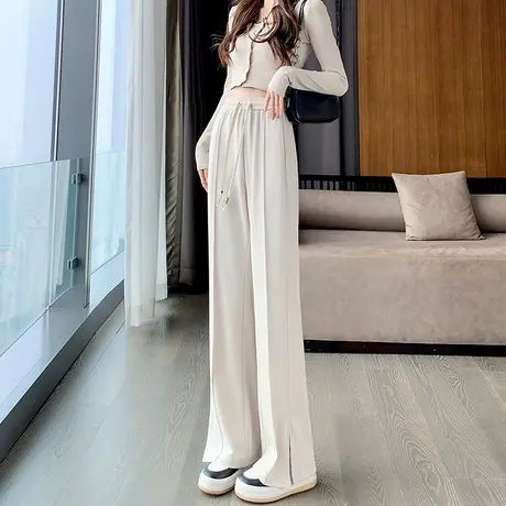 开叉阔腿裤女针织裤春秋2024新款高腰垂感窄版直筒休闲西装长裤潮图片