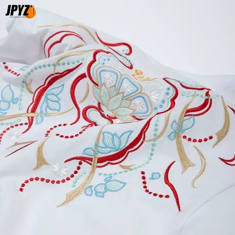 短袖T恤圆领 夏季潮流简约国潮刺绣纯色纯棉休闲宽松男女装情侣商品大图