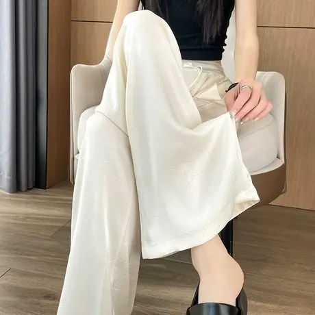 醋酸新中式国风盘扣阔腿裤女夏季新款高腰垂感直筒肌理感休闲长裤商品大图