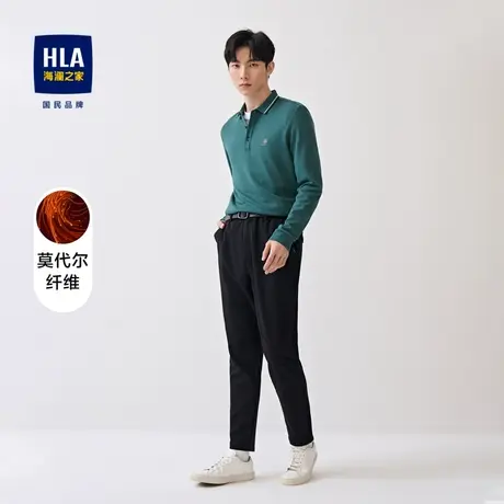 HLA/海澜之家2023含莫代尔长袖POLO衫微弹时尚撞色套头衫男商品大图