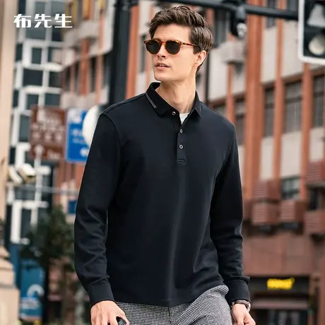 MrBu布先生纯色男装长袖T恤 秋季新款商务翻领青年棉上衣 BT11379图片