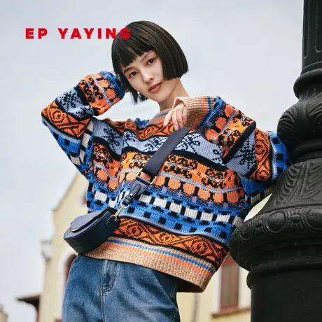 EP YAYING雅莹女装 美利奴羊毛复古针织衫上衣 2023秋冬新款9522A图片