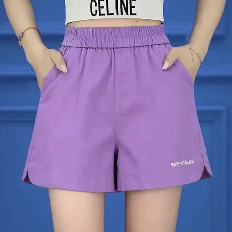 大码裤子女夏薄款松紧腰胖mm高腰显瘦短裤a字宽松休闲百搭运动裤图片