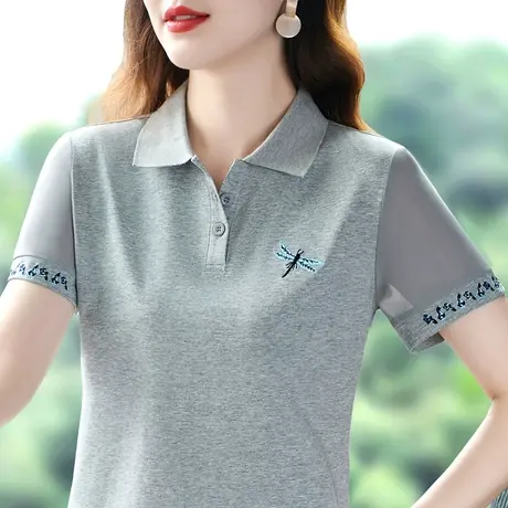 时尚网纱短袖POLO衫女装t恤2023年新款宽松显瘦上衣休闲百搭体恤图片