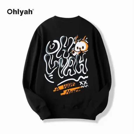Ohlyah秋装圆领设计感卫衣女春秋款2022新款宽松黑色上衣ins潮商品大图