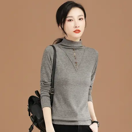 韩潮袭人百搭加绒半高领打底衫内搭女2023年冬季新款加厚长袖t恤图片
