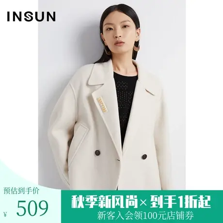 【奥莱专享】恩裳2022冬时尚绵羊毛双面呢结构感轻盈保暖毛呢外套商品大图