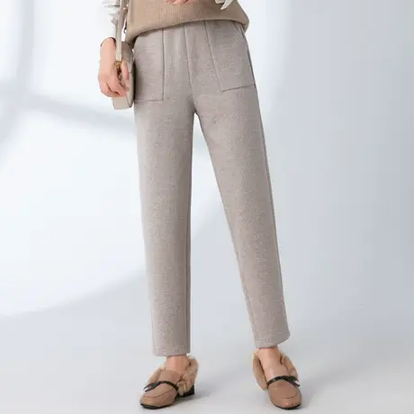 妈妈毛呢裤女秋冬2023新款休闲九分萝卜哈伦裤冬季羊毛女裤老爹裤商品大图