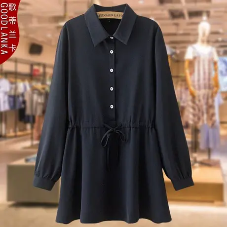 40-50岁中年大码春装衬衣女200斤宽松时尚胖妈妈减龄收腰长袖衬衫商品大图