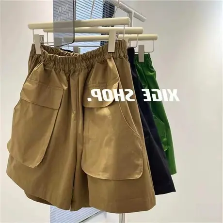 美式复古短裤女夏季薄款宽松阔腿高腰大码胖mm显瘦休闲运动五分裤商品大图