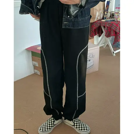 红续秋冬新款韩版宽松ins慵懒风明线设计感运动休闲束脚裤女学生图片